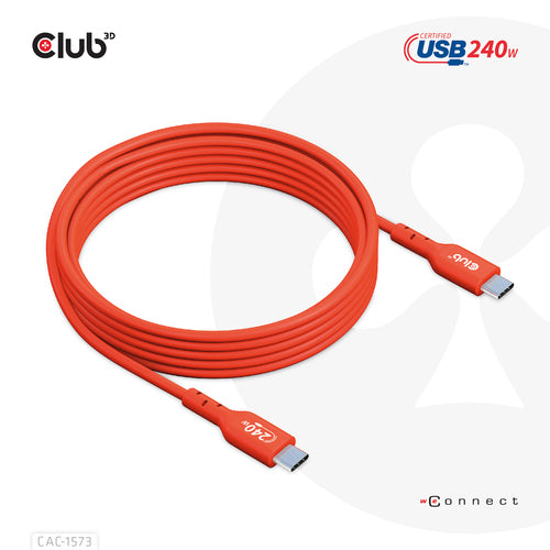 CLUB3D CAC-1573 USB-C Bi-Directional Cable - 2m, 240W Power Delivery, Red
