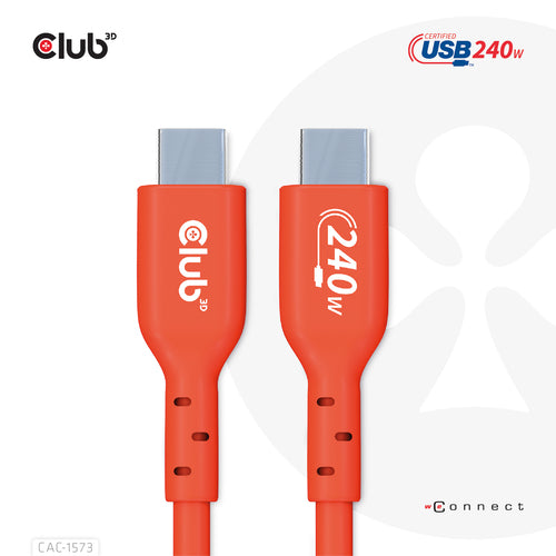 CLUB3D CAC-1573 USB-C Bi-Directional Cable - 2m, 240W Power Delivery, Red