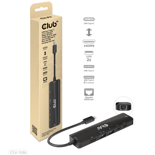 CLUB3D 6-in-1 USB Type-C Hub - HDMI 8K Adapter - Black | Expand Connectivity