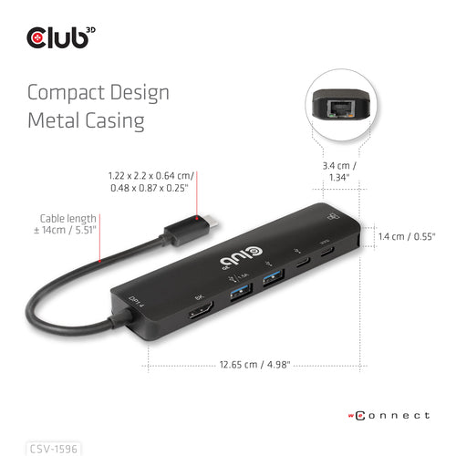 CLUB3D 6-in-1 USB Type-C Hub - HDMI 8K Adapter - Black | Expand Connectivity