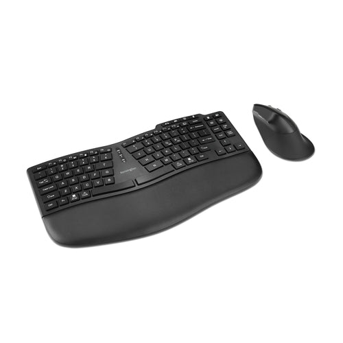 Kensington Pro Fit Ergo KM675 EQ Wireless Desktop Set – Ergonomische QWERTY Tastatur und Maus – Schwarz
