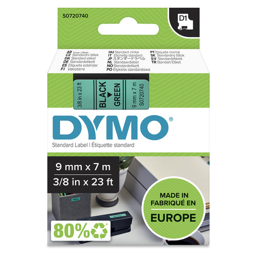 DYMO D1 Standard - Black on Green - 9mm label-making tape