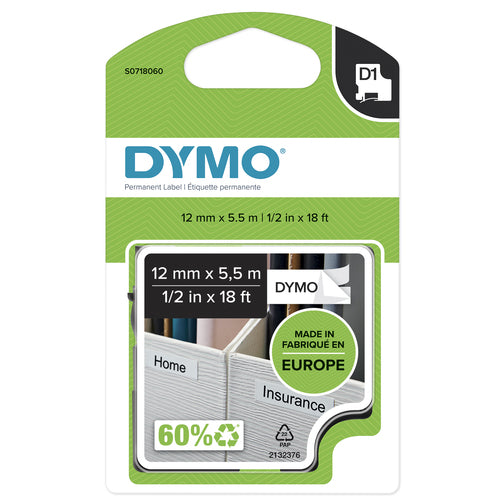 DYMO D1 Durable - Black on White - 12mm label-making tape