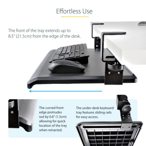 StarTech.com Ergonomic Under-Desk Keyboard Tray Clamp - Adjustable Black Design