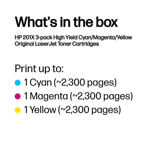 HP 201X 3-pack High Yield Cyan/Magenta/Yellow Original LaserJet Toner Cartridges toner cartridge