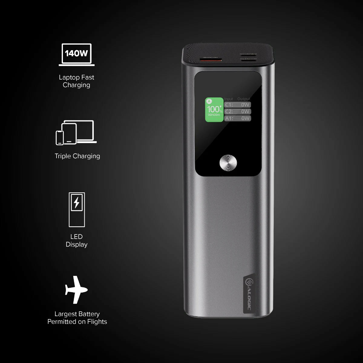 27000mAh ALOGIC Power Bank 140W USB-C Fast Charging Silver