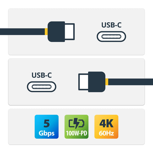 USB-C Right-Angled Cable 6.6ft 100W Power Delivery 4K 60Hz