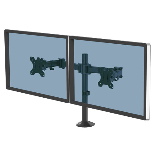 Fellowes Reflex Dual Monitor Arm Adjustable Desk Mount 27 Inch Screens Tilt 45° Pan 180° Rotation 360°
