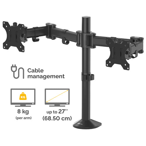 Fellowes Reflex Dual Monitor Arm Adjustable Desk Mount 27 Inch Screens Tilt 45° Pan 180° Rotation 360°