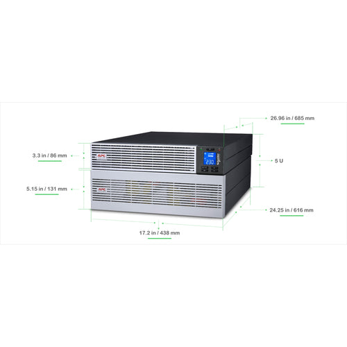 APC Easy UPS On-Line, 6kVA/6kW, Lithium-ion, Rack/Tower 5U, 230V, 1 Hard wire (1P+N+E) outlet, Intelligent Card Slot, Extended runtime, W/ rail kit uninterruptible power supply (UPS)