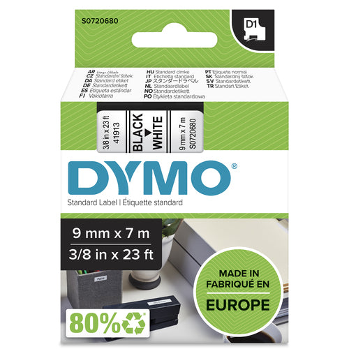 DYMO D1 Standard - Black on White - 9mm label-making tape