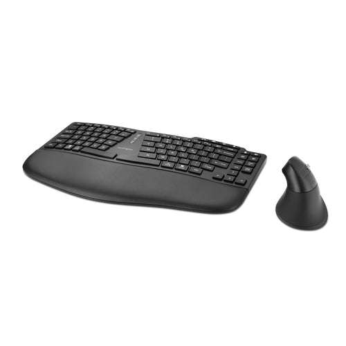 Kensington Pro Fit Ergo KM675 EQ Wireless Desktop Set – Ergonomische QWERTY Tastatur und Maus – Schwarz