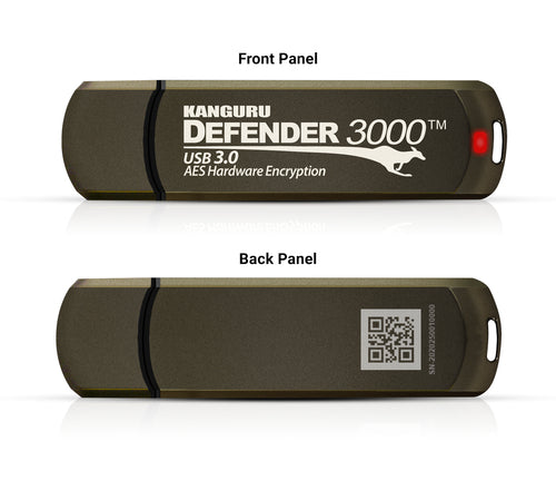 256GB iStorage Kanguru Defender 3000 USB 3.0 Secure Flash Drive AES-XTS Encryption