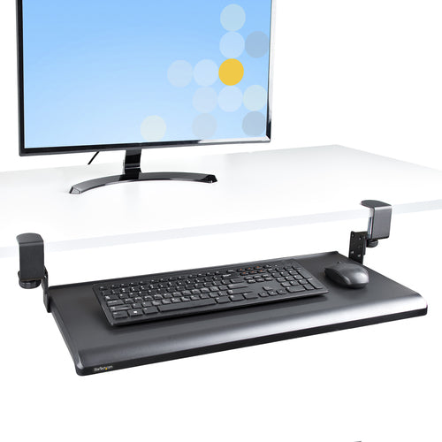 StarTech.com Ergonomic Under-Desk Keyboard Tray Clamp - Adjustable Black Design