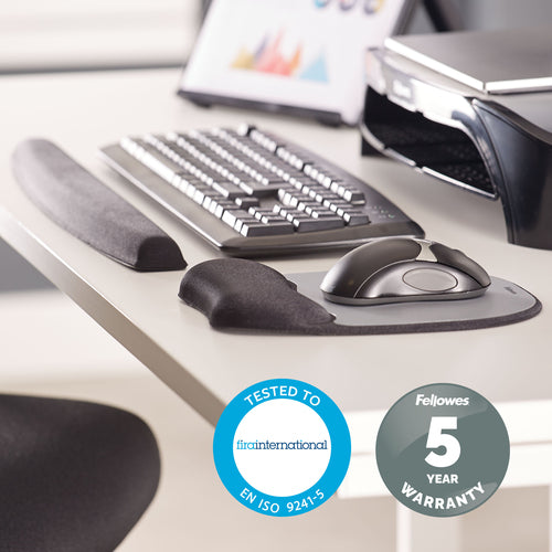Fellowes Memory Foam Mauspad mit Handgelenkstütze – Ergonomisches Design – Kompatibel mit Laser- und optischen Mäusen – Schwarz/Silber