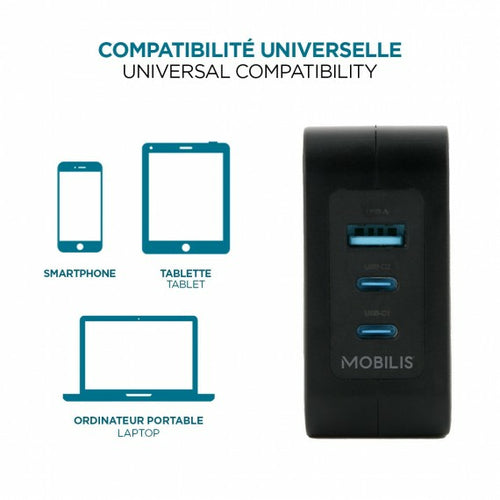 Mobilis Charger 100W 2USB C 1USBA GaN cable 100W