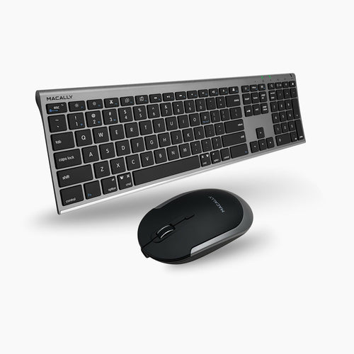 Kabellose Bluetooth-Tastatur mit Scherenmechanismus – Macally QWERTY in Schwarz & Grau mit Maus