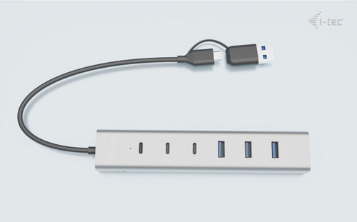 USB-C Metal Hub 7-Port i-tec Charging Hub 3x USB-C 4x USB-A 15W