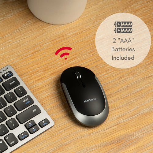 Kabellose Bluetooth Maus, beidhändig, 2400 DPI, Schwarz-Grau