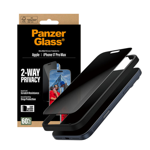 PanzerGlass ® 2-Way Privacy Screen Protector iPhone 17 Pro Max | Ultra-Wide Fit w. EasyAligner