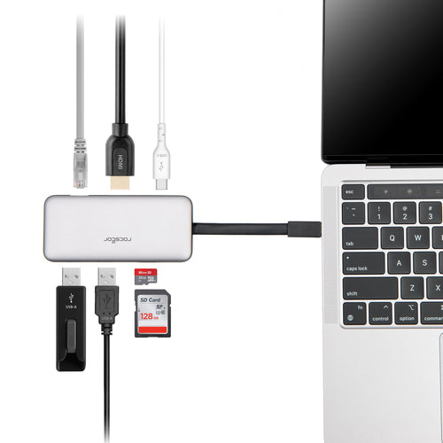 USB-C Hub Rocstor Y10A305-S1 4K 60Hz HDMI RJ-45 USB 3.0