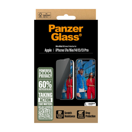 PanzerGlass ® 2-Way Privacy Screen Protector iPhone 17e | 16e | 14 | 13 | 13 Pro | Ultra-Wide Fit w. EasyAligner