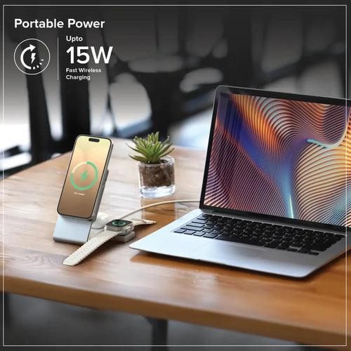 ALOGIC Matrix+ 3-in-1 Magnetisches Ladedock – 5000mAh Powerbank für iPhone, Apple Watch, AirPods – Schwarz, Silber