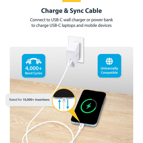 1,8m USB-C Ladekabel 60W Power Delivery USB 2.0 Weiß - StarTech.com