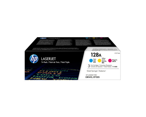HP 128A LaserJet Tonerkartuschen 3er-Pack – Cyan, Magenta, Gelb – Hohe Reichweite