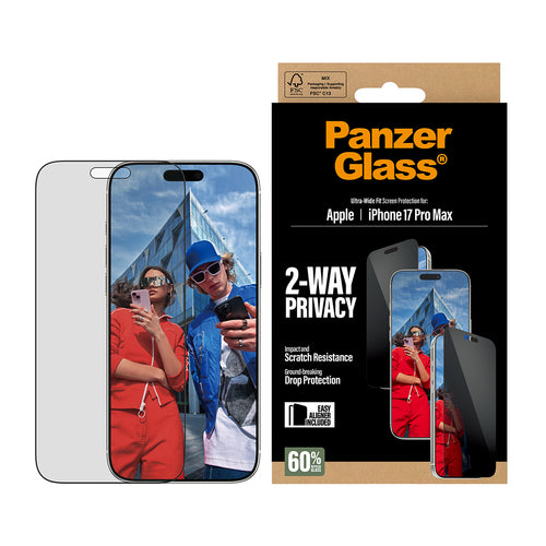 PanzerGlass ® 2-Way Privacy Screen Protector iPhone 17 Pro Max | Ultra-Wide Fit w. EasyAligner