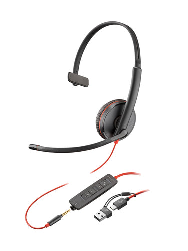 HP Poly Blackwire 3215 Wired Headset USB-C & 3.5mm Plug Lightweight Design