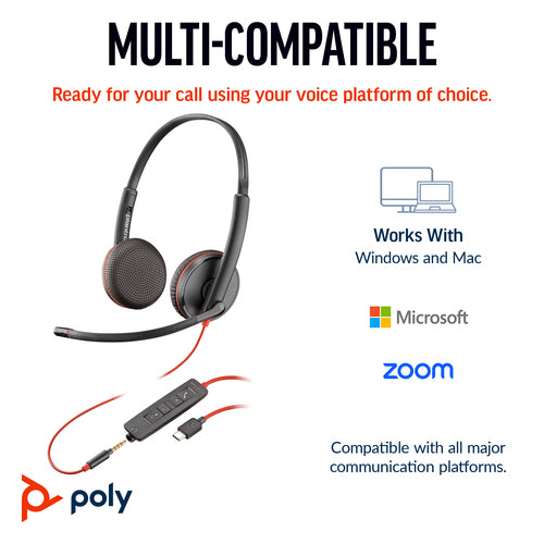 USB-C Headset HP Poly Blackwire 3225 Stereo +3.5mm Plug Adapter