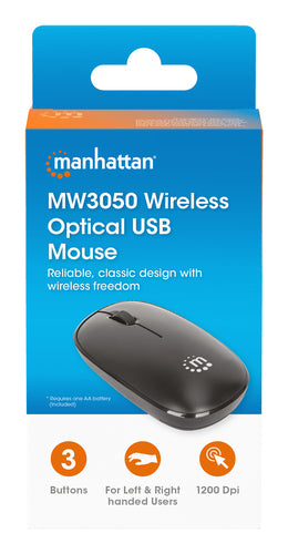 Wireless Optical Mouse Manhattan MW3050 1200 DPI 2.4GHz USB-A Ambidextrous Black