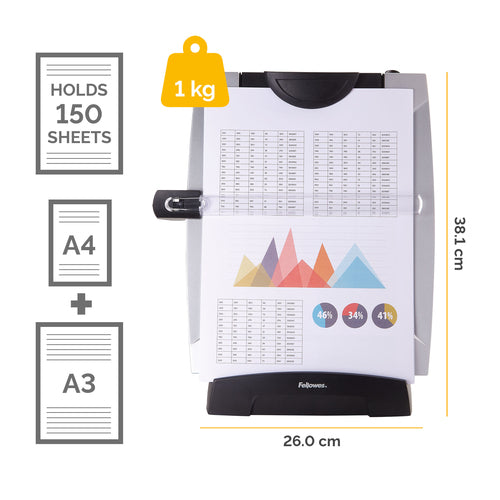 Fellowes Document Holder Adjustable A3 A4 Plastic Black Silver 240x190mm