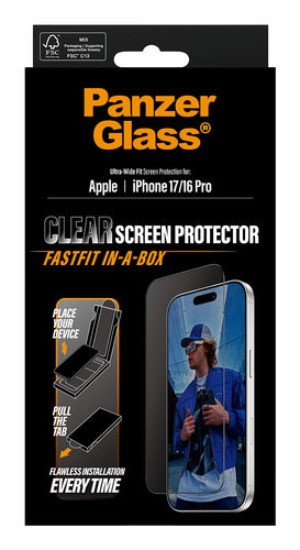 PanzerGlass ® Screen Protector iPhone 17 | iPhone 16 Pro | Ultra-Wide Fit w. Fastfit in-a-box