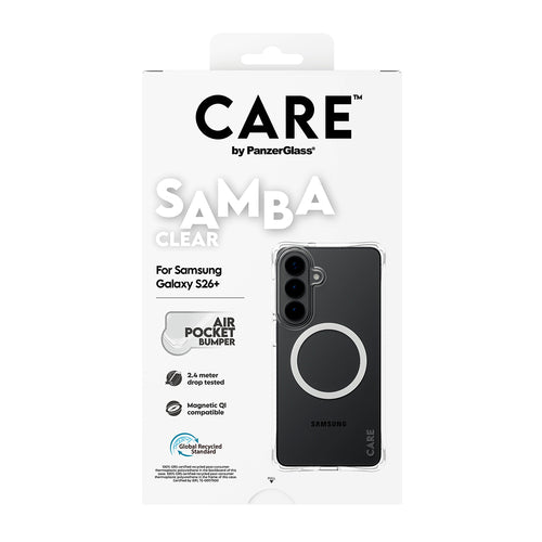 PanzerGlass CARE™ by ® Samba Case Transparent w. White Qi Samsung Galaxy S26+ mobile phone case
