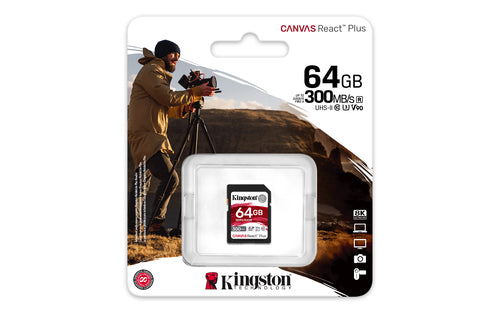 64GB Kingston Technology Canvas React Plus SDXC UHS-II 300MB/s 4K/8K Memory Card