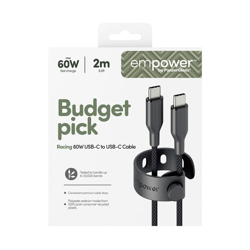 PanzerGlass empower™ by ® Racing 60W USB-C to USB-C Cable | USB 2.0 | 2M | Space Black USB cable