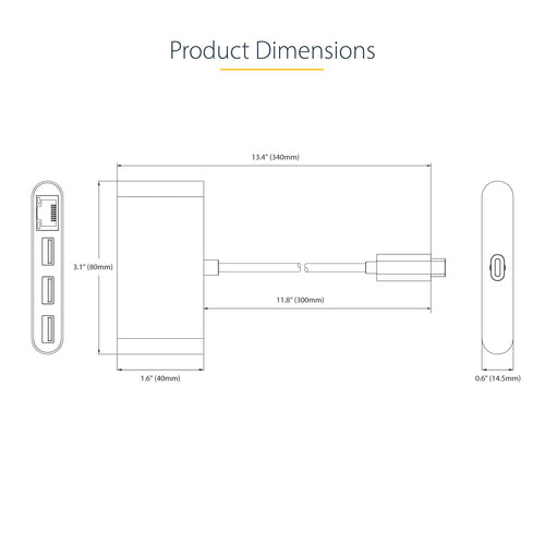 StarTech.com HB30C3A1GEA2 USB-C Hub with Gigabit Ethernet - Portable 3-Port Dock