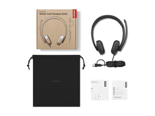 Lenovo VoIP Headset 5000 Kabelgebunden Büro Callcenter 20-20000 Hz Leicht 144g