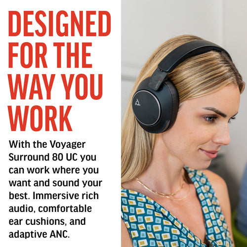 Wireless USB-C Headset HP Poly Voyager Surround 80 UC Music Everyday 275g