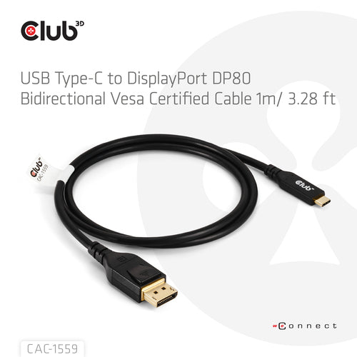 CLUB3D USB TYPE-C TO DISPLAYPORT DP80 BIDIRECTIONAL VESA CERTIFIED CABLE 1M/3.28 FT - Kabel - Digital/Daten USB cable
