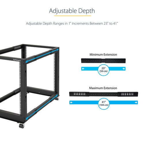StarTech.com 12HE 4-Post Mobile Open Frame Server Rack – Einstellbare Tiefe & Kabelmanagement