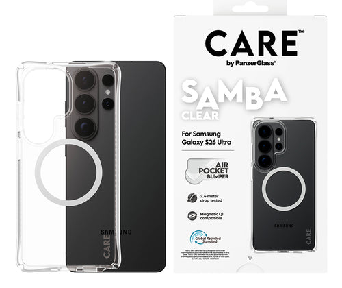PanzerGlass CARE™ by ® Samba Case Transparent w. White Qi Samsung Galaxy S26 Ultra mobile phone case