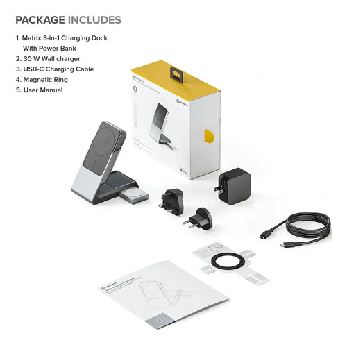 ALOGIC Matrix+ 3-in-1 Magnetisches Ladedock – 5000mAh Powerbank für iPhone, Apple Watch, AirPods – Schwarz, Silber