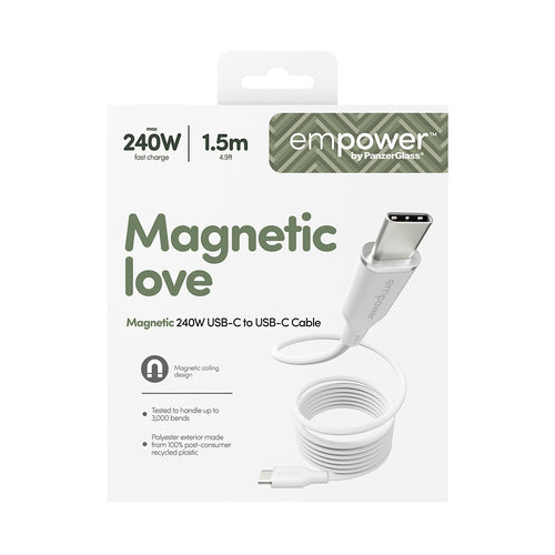 PanzerGlass empower™ by ® Magnetic 240W USB-C to USB-C Cable | USB 2.0 | 1.5M | Silver White USB cable