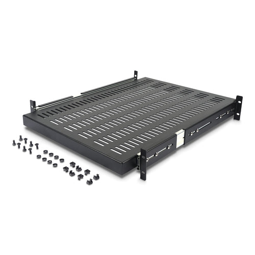 2HE Gleitende Serverschublade Rackmount Regal Einstellbare 20-30 Zoll Tiefe Belüftet 50lb Stahl Schwarz