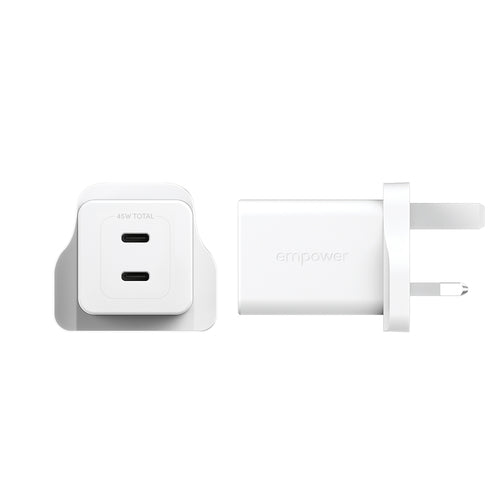 PanzerGlass empower™ by ® Turbo 45W Charger incl. 2 x USB-C | UK Plug | Silver White