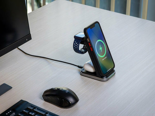 3 in 1 Wireless Charging Station for iPhone, Apple Watch, AirPods - Monoprice Quick Charge 3.0, USB, Indoor