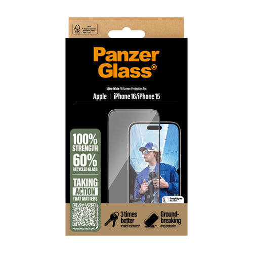 PanzerGlass ® Screen Protector iPhone 16 | 15 | Ultra-Wide Fit